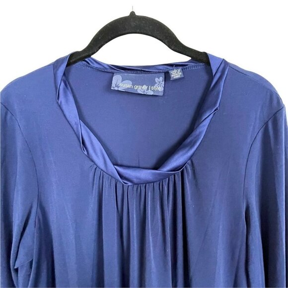 Susan Graver Style Women's S Scoop Neck 3/4 Sleeve Blue Blouse Shirt - Picture 2 of 5